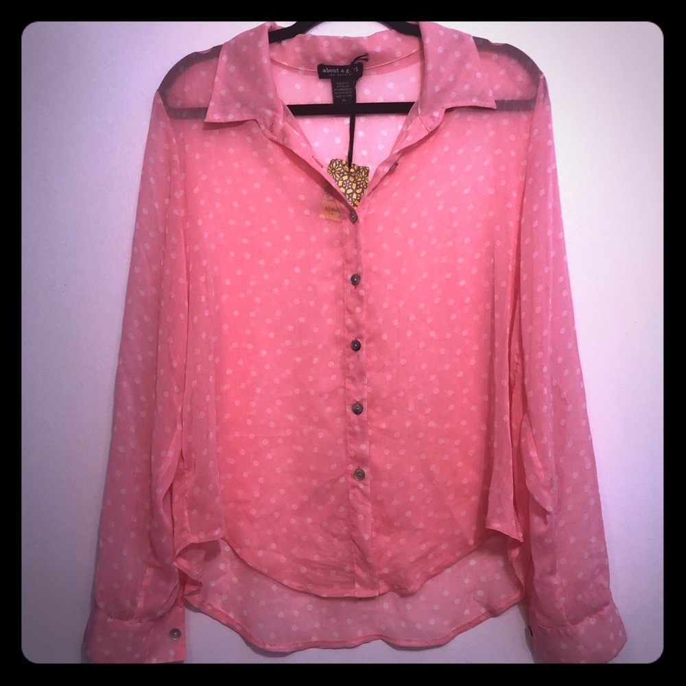 About A Girl Los Angeles Sheer Polka Dot Blouse